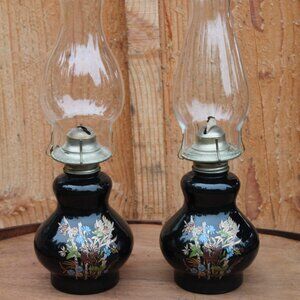 Vintage Kaadan LTD Floral Oil Lamps – Matching Pair